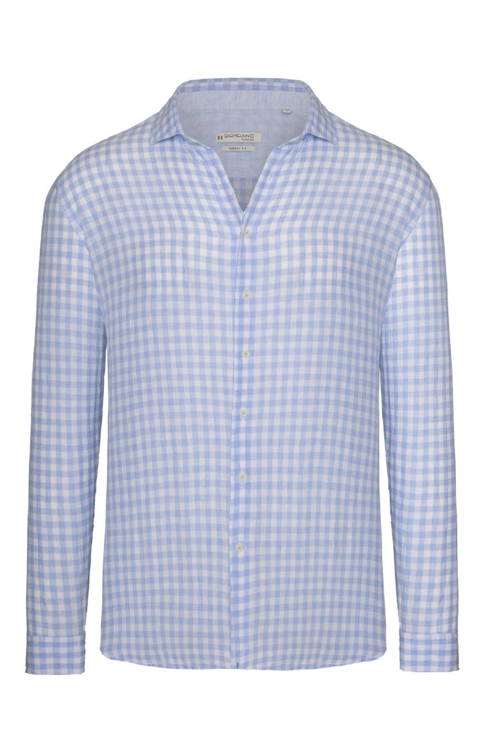 Mens Baileys Linen Gingham Shirt Blue House Of Bruar