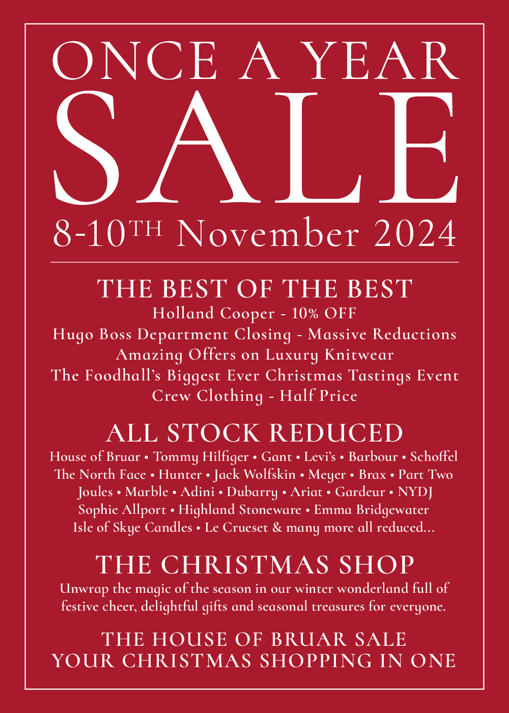 The House of Bruar Annual Sale Friday 12th - Sunday 14th November