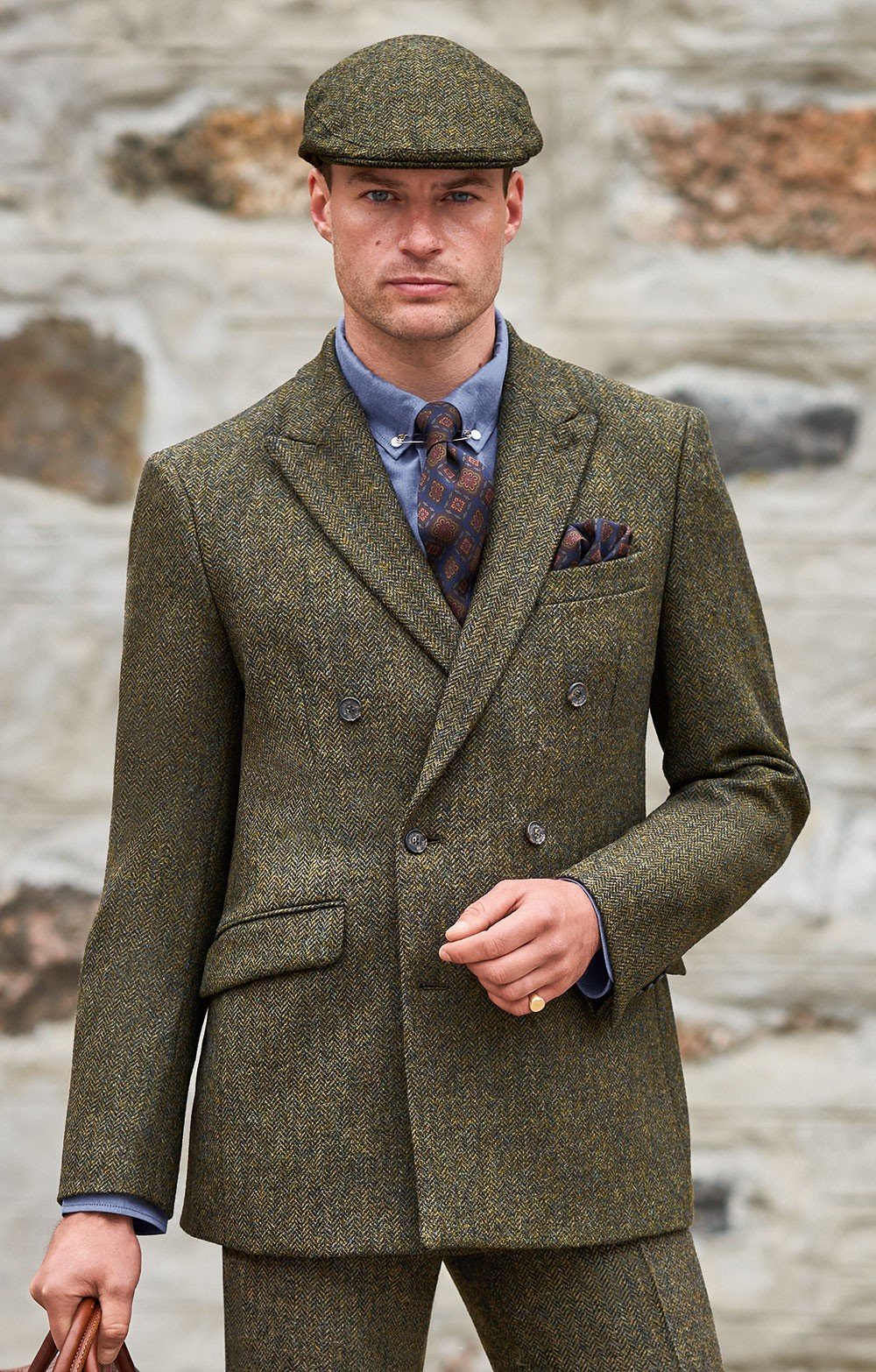 Mens Tweed Double Breasted Jacket, Green - House of Bruar