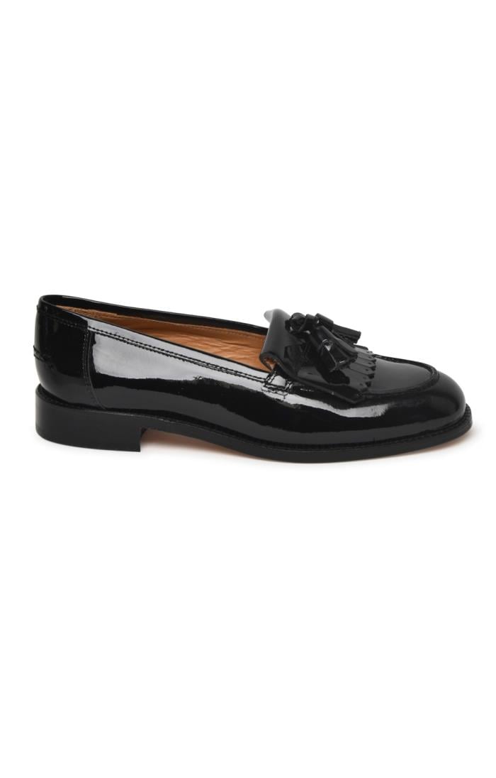 Ladies Patent Leather Tassel Loafers Black House of Bruar