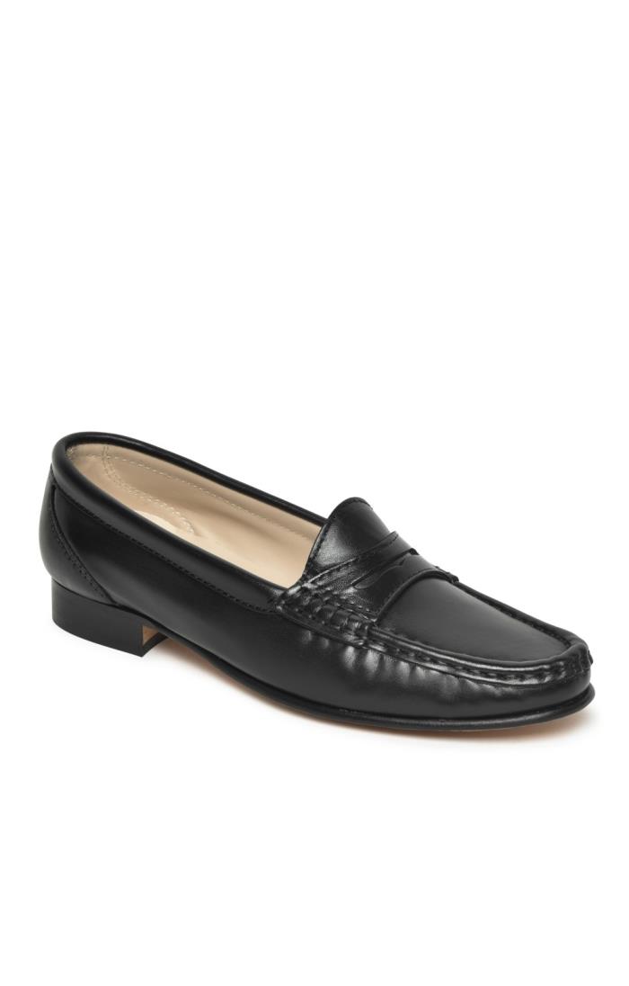 Ladies black leather moccasins online