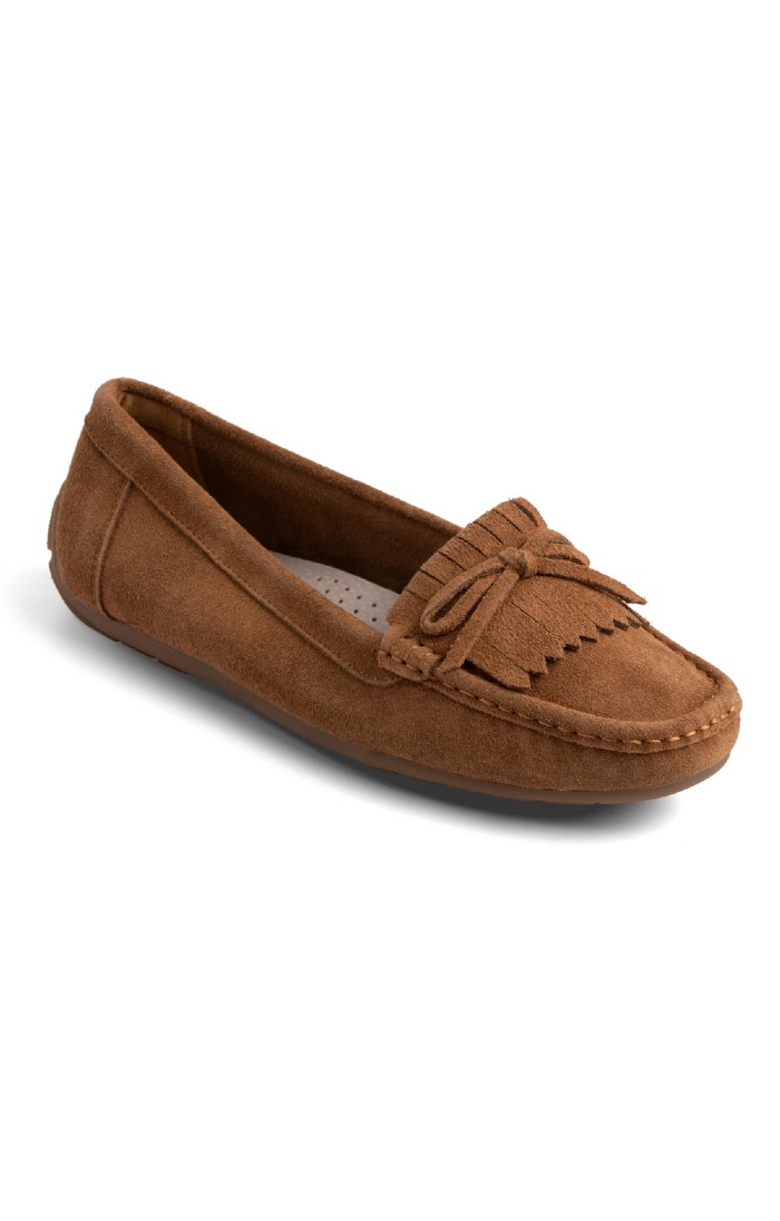 Ladies Suede Fringe Moccasins Brown House of Bruar