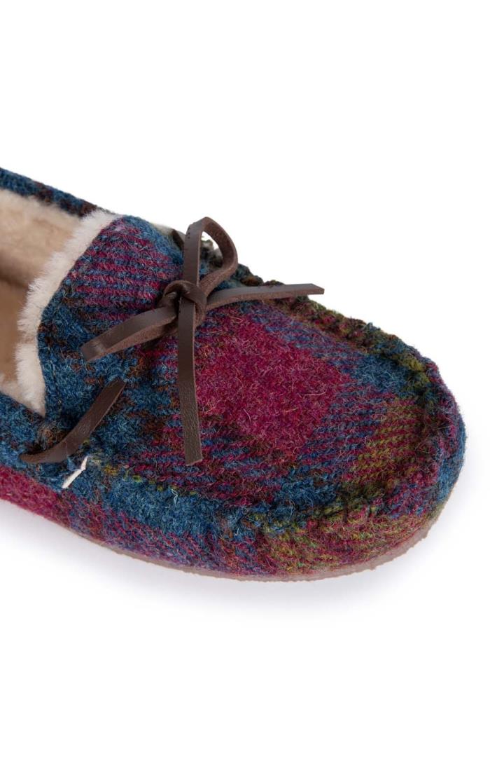 Ladies harris tweed moccasin slippers hot sale