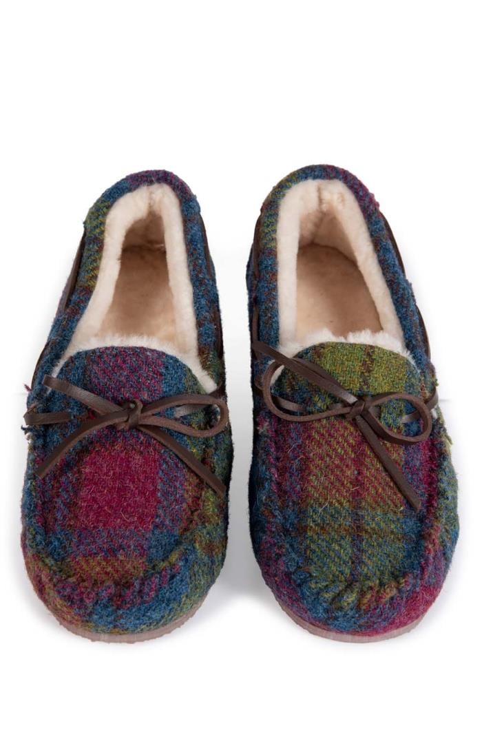 Ladies harris 2025 tweed moccasin slippers