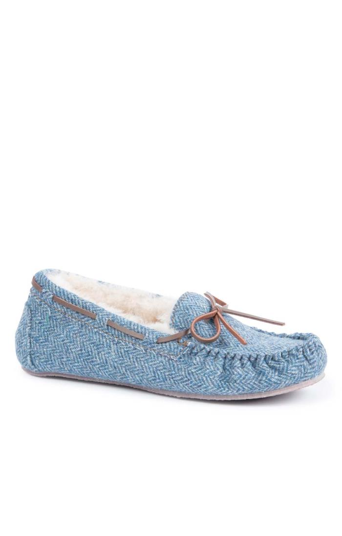 Ladies Shetland Tweed Moccasin Slippers