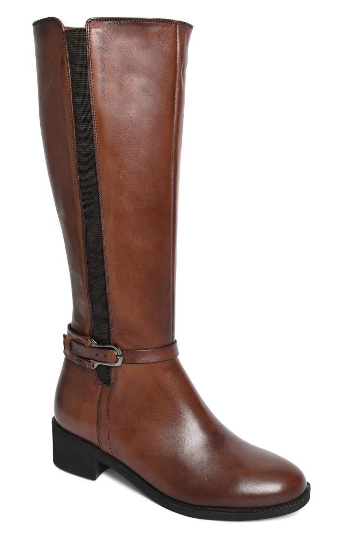 Ladies Tall Elasticated Leather Boots with Ankle Buckle Brown House of Bruar