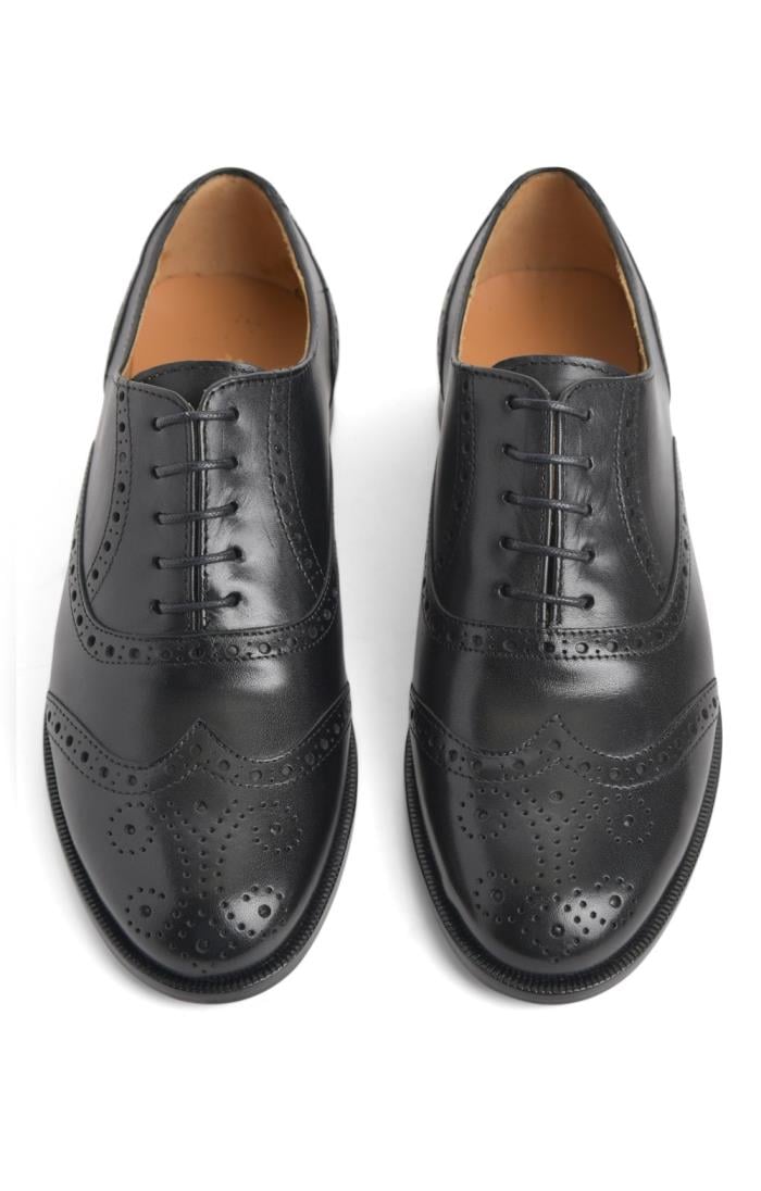 Ladies black cheap leather brogues