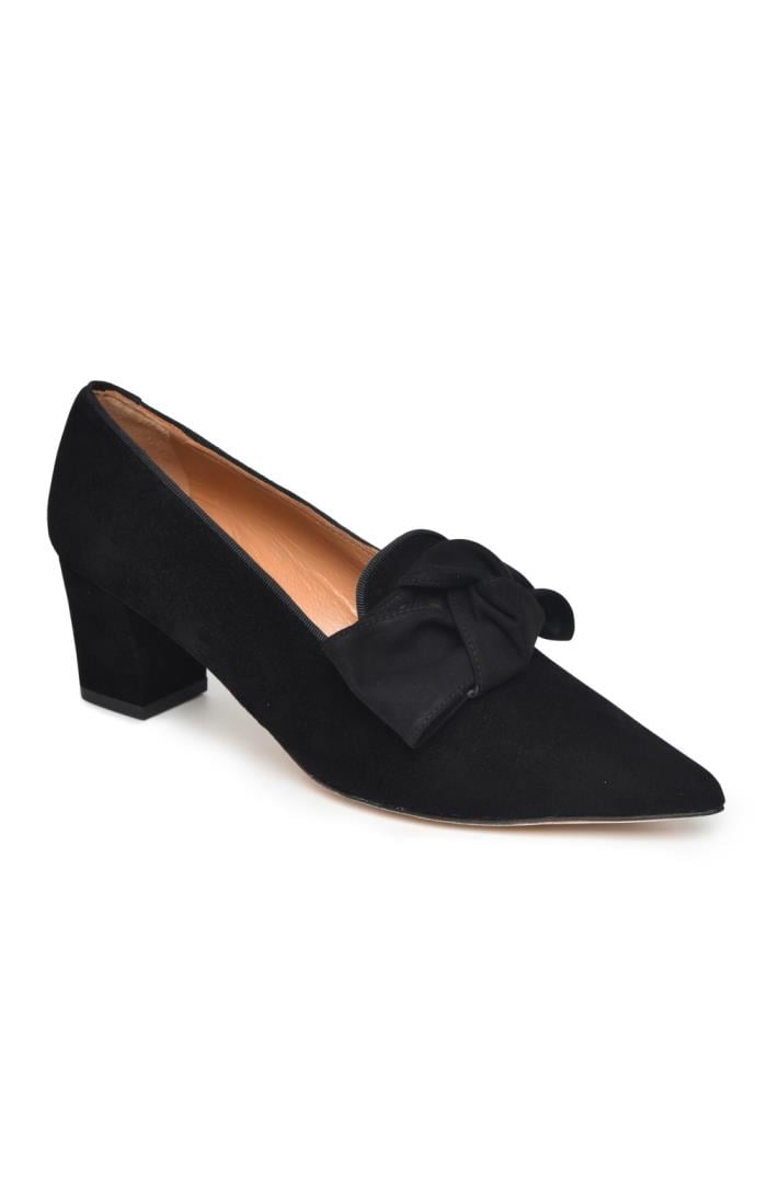 Ladies Mid Heel Suede Bow Shoe - House of Bruar