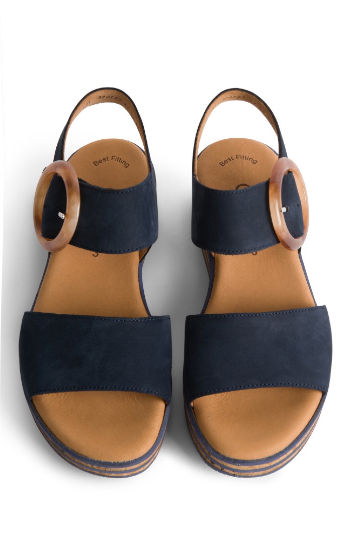 Ladies Gabor Round Buckle Nubuck Sandal Navy House of Bruar