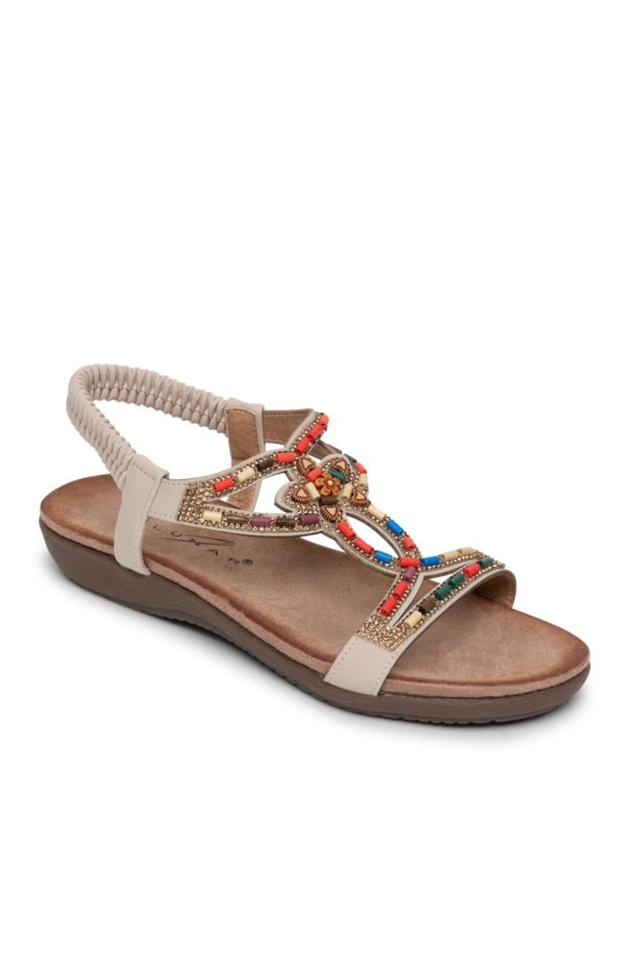 eczipvz Women Shoes Womens Flat Sandals Beaded Bohemian Elastic Back Strap  Rhinestone Summer Slip On Sandals - Walmart.com