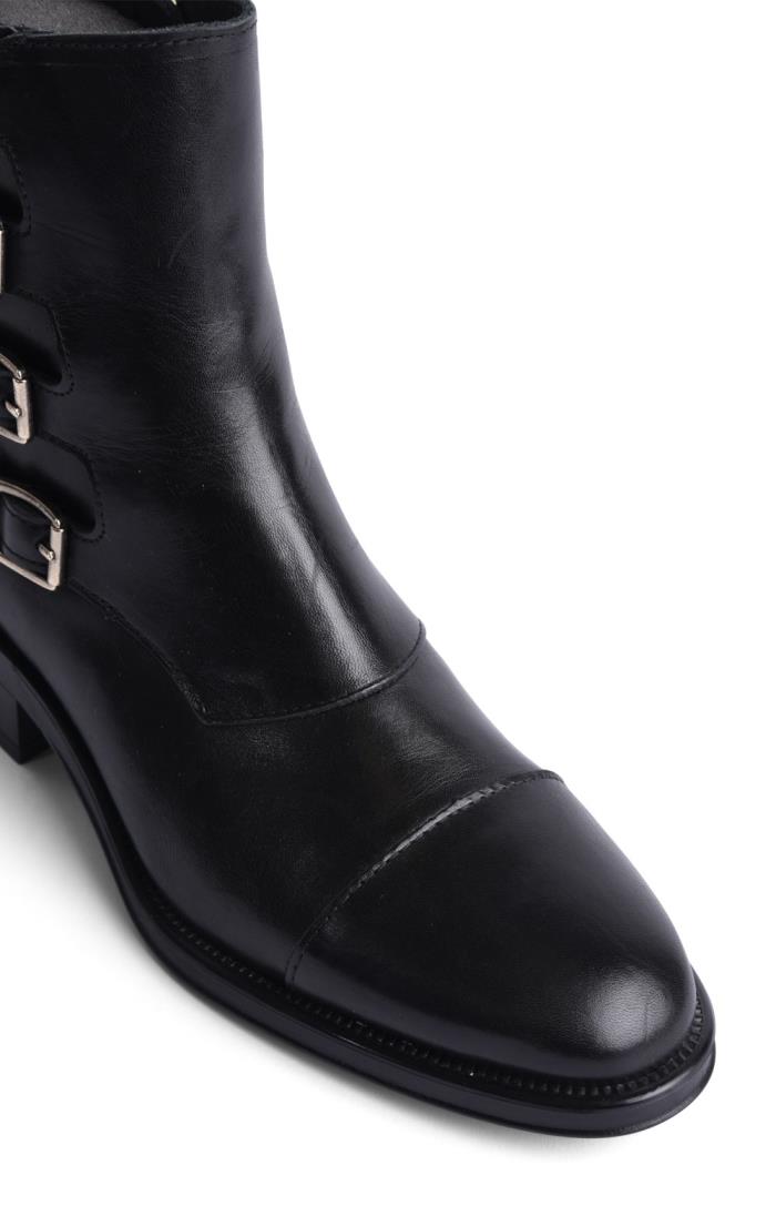 Ladies black buckle boots best sale