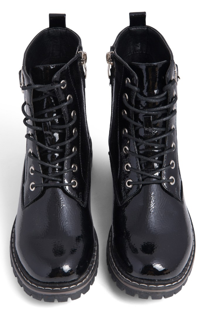 Ladies Patent Lace Up Boots