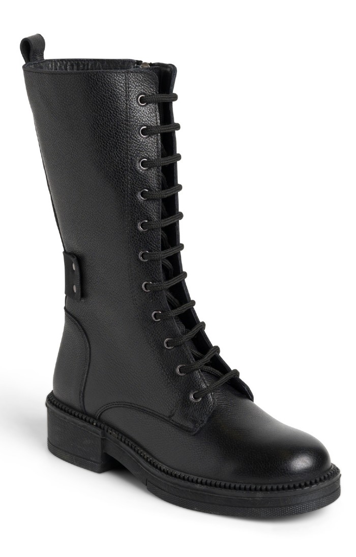 Ladies Grain Leather Tall Lace Up Boots Black House of Bruar