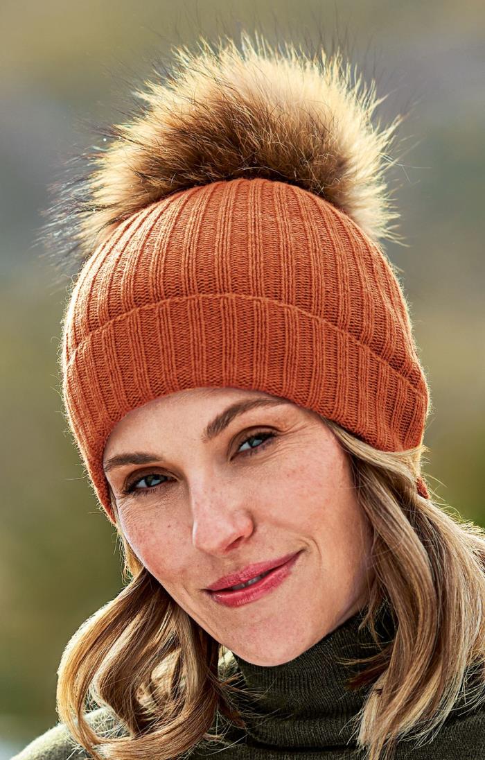 Ladies fur best sale pom pom hat