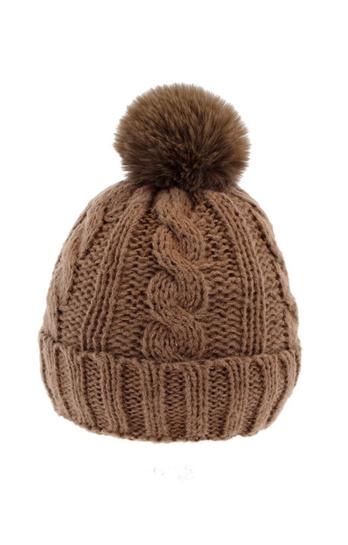 Ladies Cable Knitted Bobble Hat Brown House of Bruar