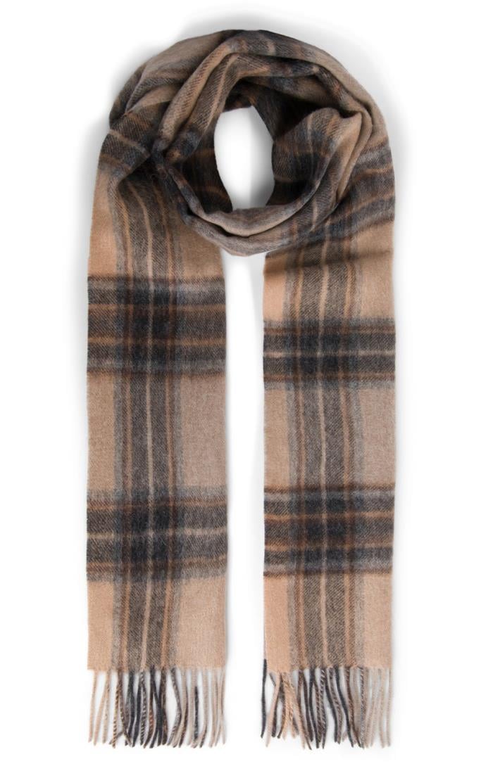 Country Check Lambswool Scarf, Natural - House of Bruar