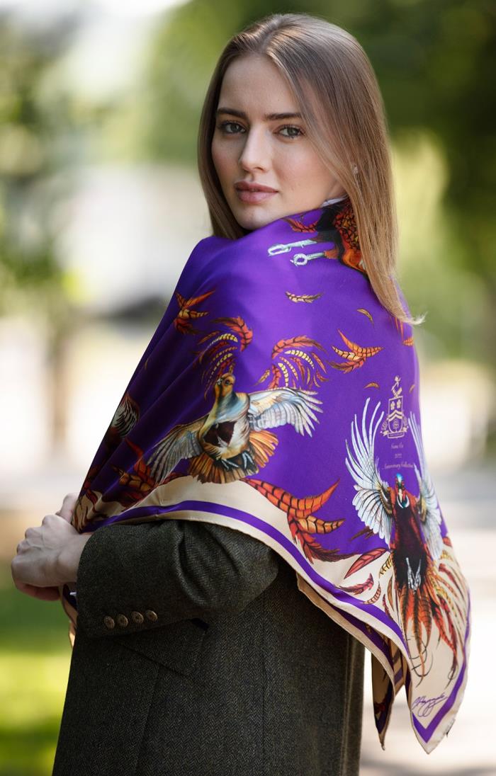 Ladies purple silk clearance scarf