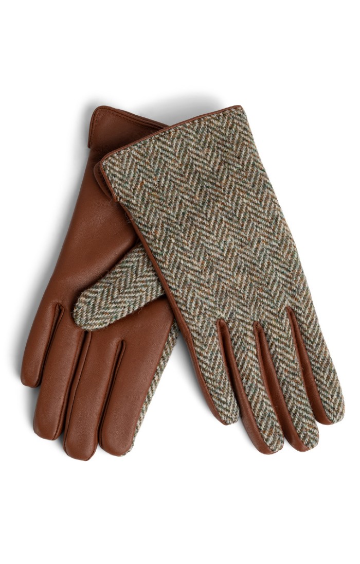 NEW Stewart of Scotland Herringbone Leather Gloves popular Small