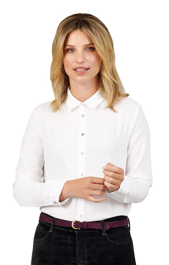 Ladies Classic Satin Weave Blouse, White - House Of Bruar