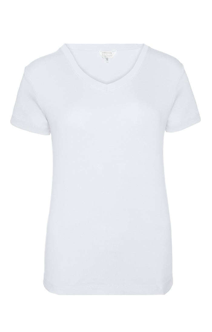 Ladies Shor, Whitet-Sleeved V-Neck Tee-Shirt - House Of Bruar