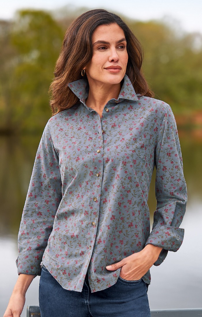 Grey floral shirt womens hotsell