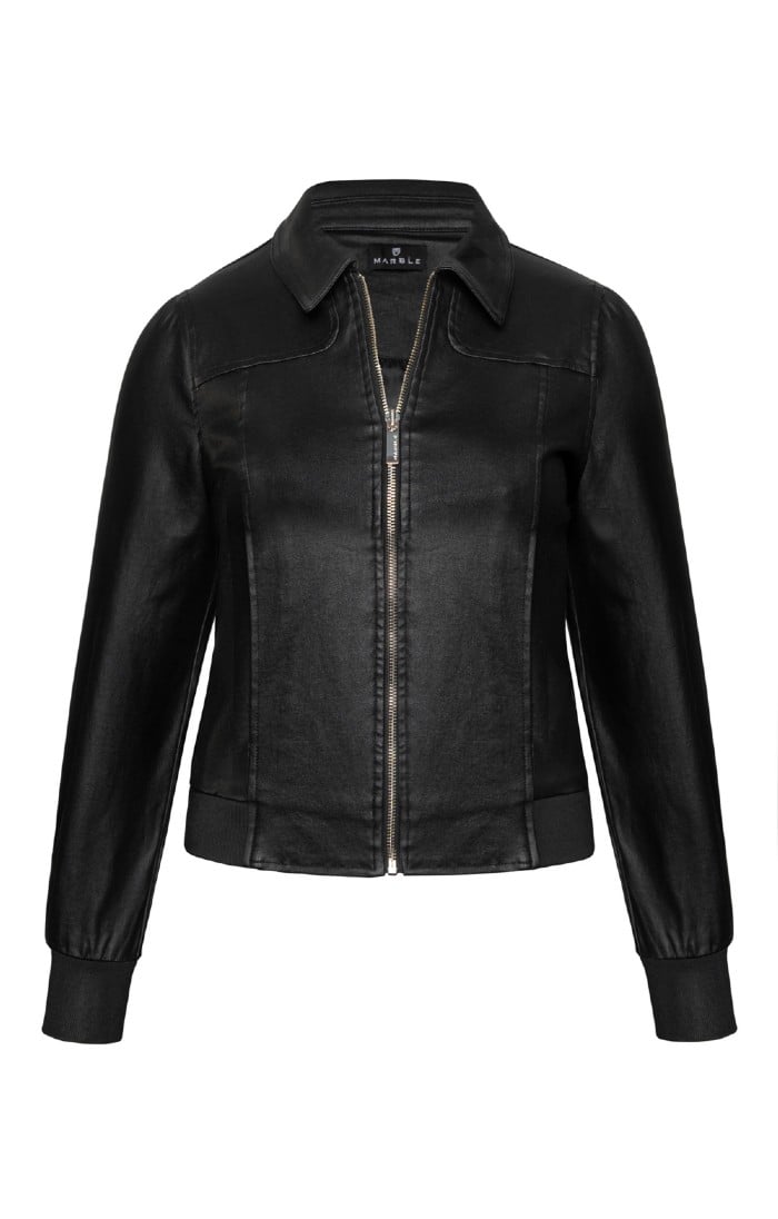 Ladies Marble Coated Faux Leather Jacket