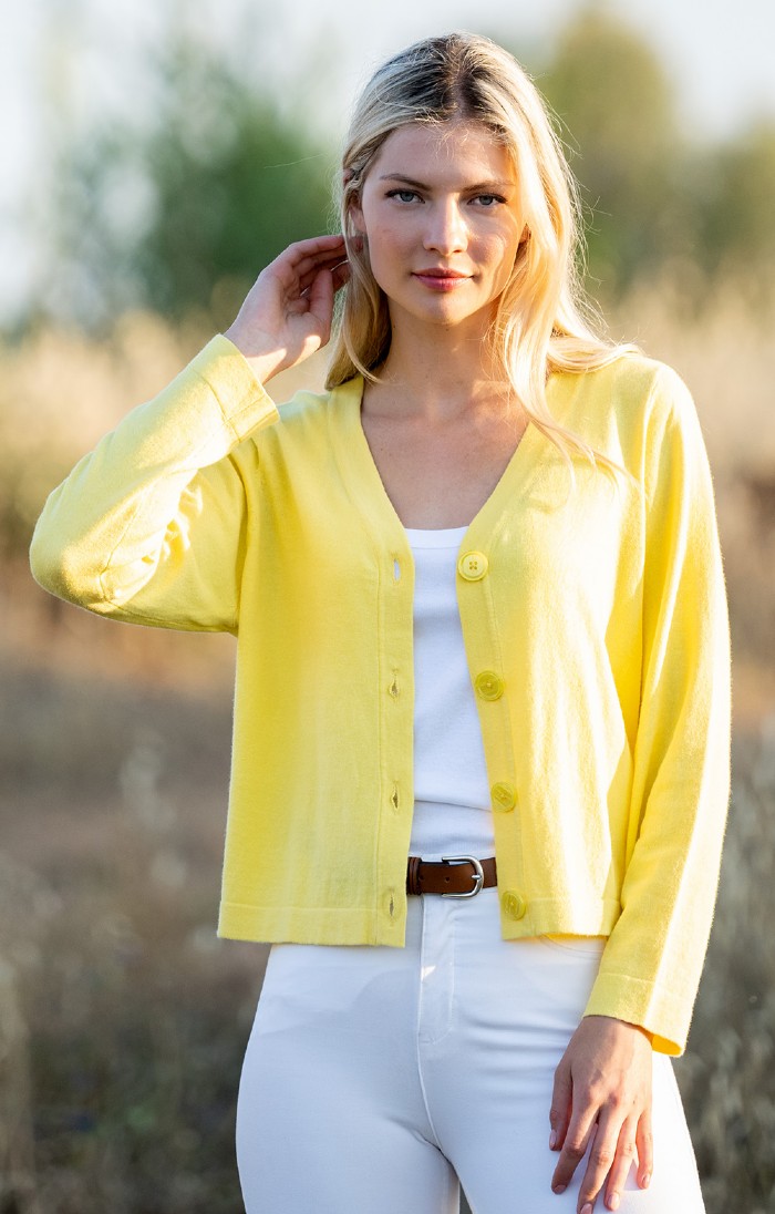 Ladies yellow cardigan best sale