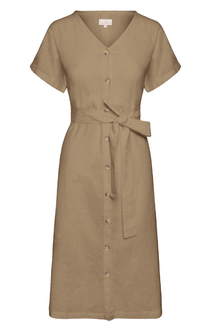 Linen blend button outlet front dress