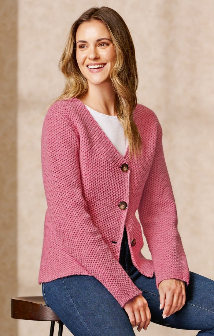 Ladies pink cardigan best sale