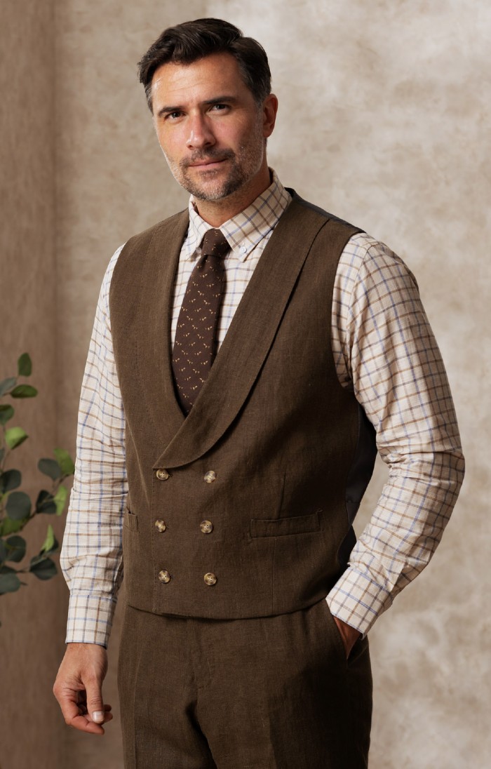 Mens Linen Doubl Greene Breasted Waistcoat House of Bruar