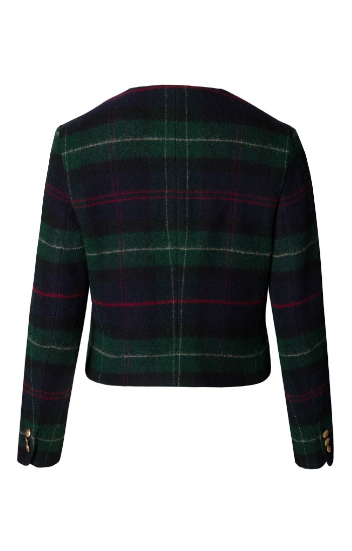 Ladies Tartan Tweed Gold Button Crew Blazer