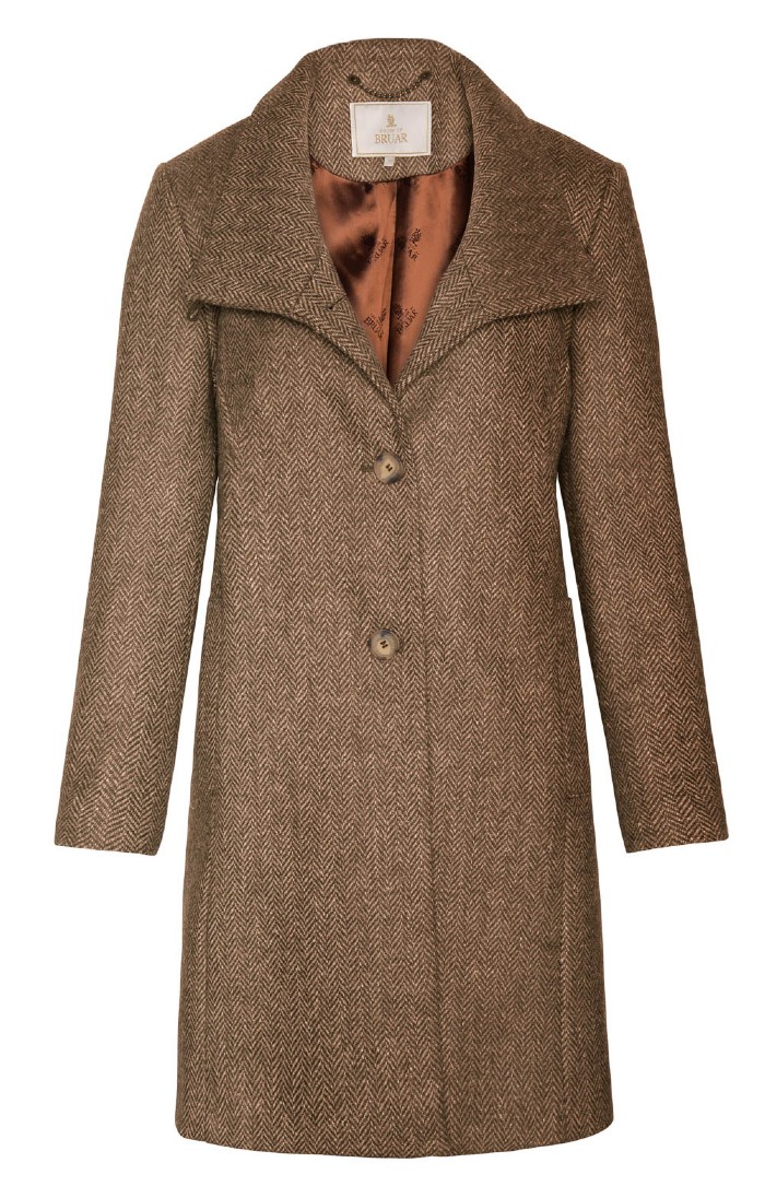 Ladies Herringbone Tweed Funnel Coat