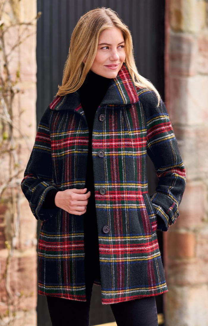 Plaid car coat womens best sale