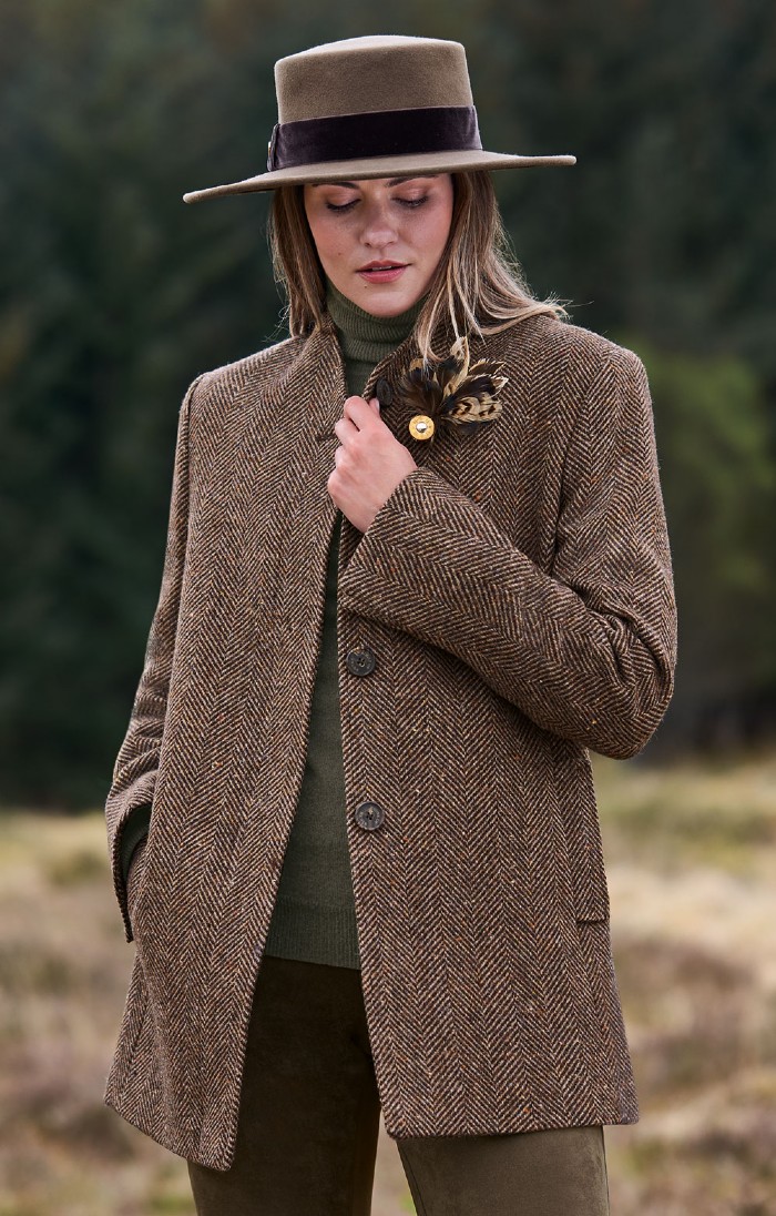 Ladies Donegal Tweed Covered Placket Coat