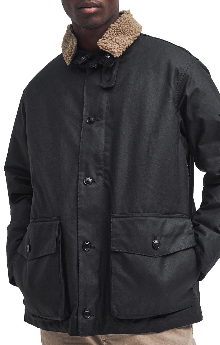 Black barbour jacket with fur collar hotsell