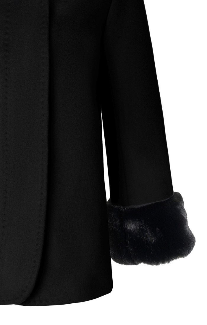 Black cashmere coat with fur trim hotsell