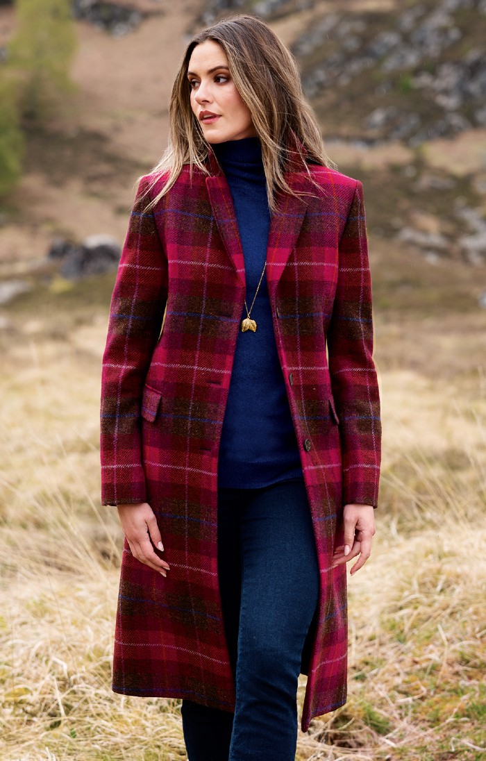 Ladies Harris Tweed College Coat Pink House of Bruar