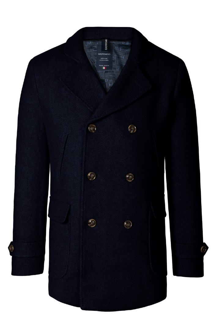 Men s Baileys Fernando Double Breasted Wool Blend Pea Coat Navy House of Bruar