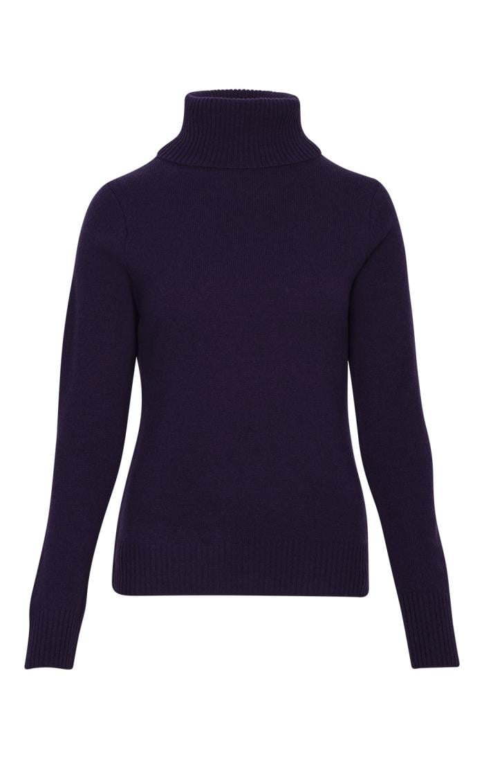 Ladies Lambswool Roll Neck Jumper, Blue - House of Bruar