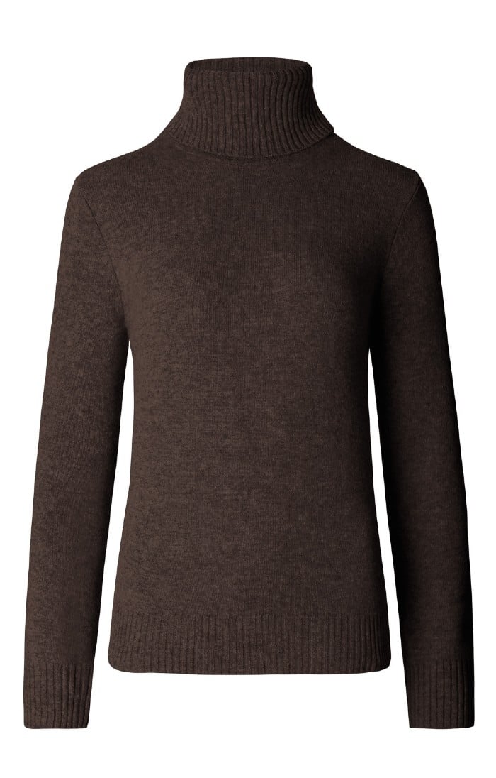 Ladies Lambswool Roll Neck Jumper, Brown - House of Bruar