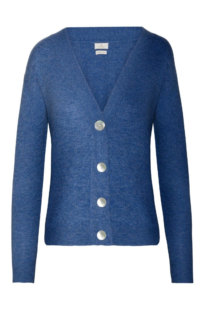 Ladies Merino V Neck Box Cardigan, Blue - House of Bruar