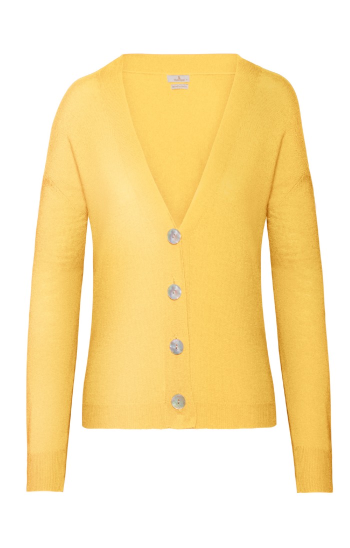 Ladies Merino V Neck Box Cardigan, Yellow - House of Bruar