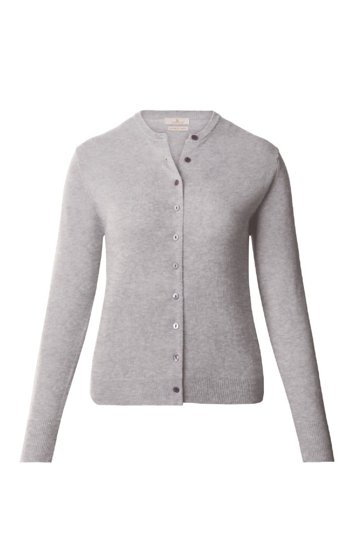 Ladies Merino Crew Cardigan, Grey - House of Bruar