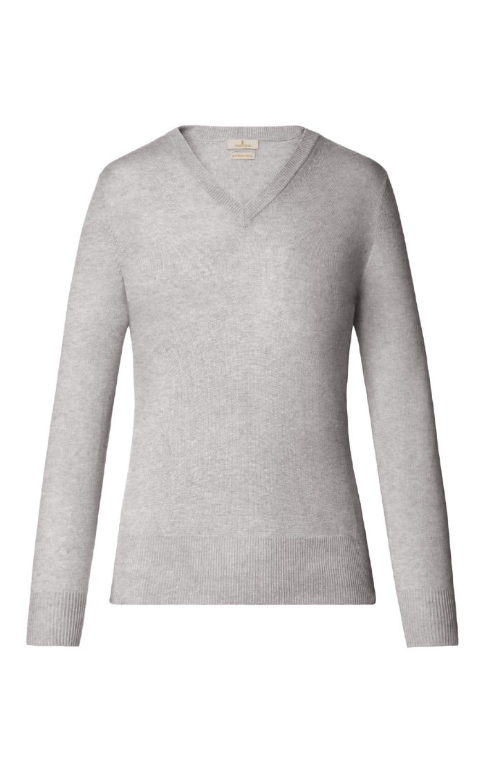 Ladies Merino V-Neck Jumper, Grey - House of Bruar