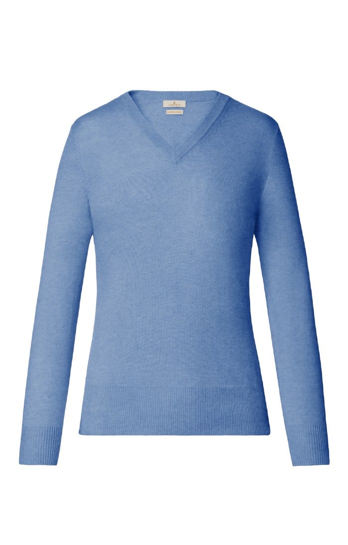 Ladies Merino V-Neck Jumper, Blue - House of Bruar