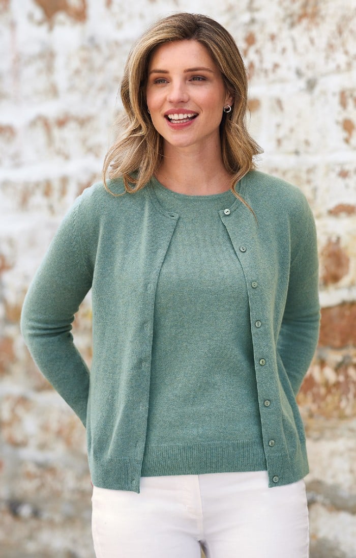 Ladies Cashmere 2 Ply Crew Cardigan - House of Bruar