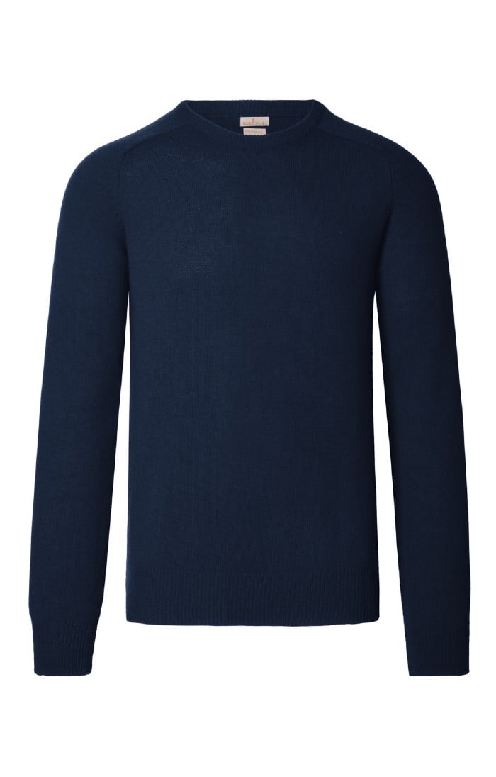 Mens House of Bruar , Navy2-ply Lambswool Crew Neck - House of Bruar