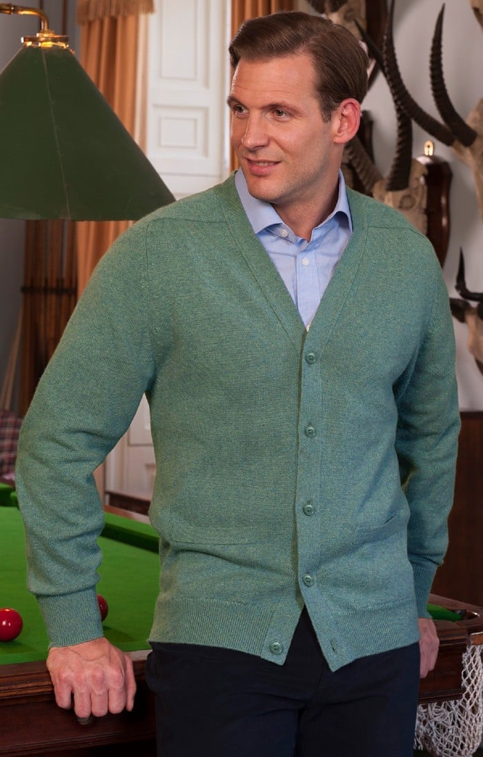 Mens House of Bruar , Green2-Ply Lambswool V-Neck Cardigan - House of Bruar