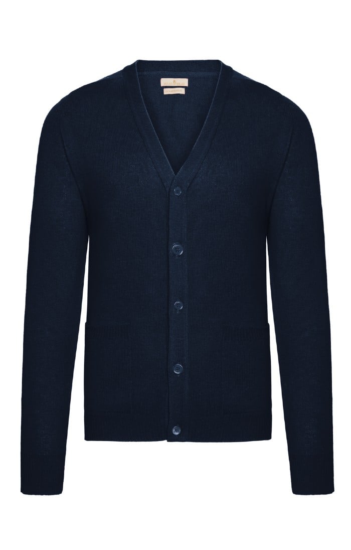 Mens House of Bruar , Navy2-Ply Lambswool V-Neck Cardigan - House of Bruar