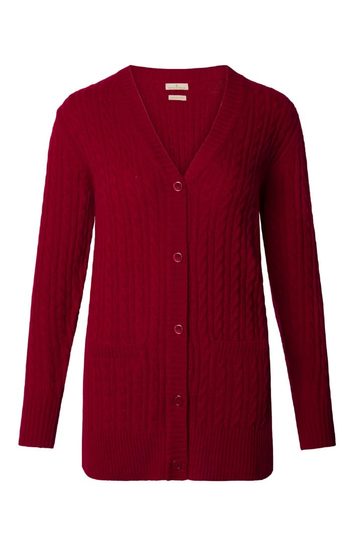 Ladies Country Lambswool Cable Cardigan, Red - House of Bruar